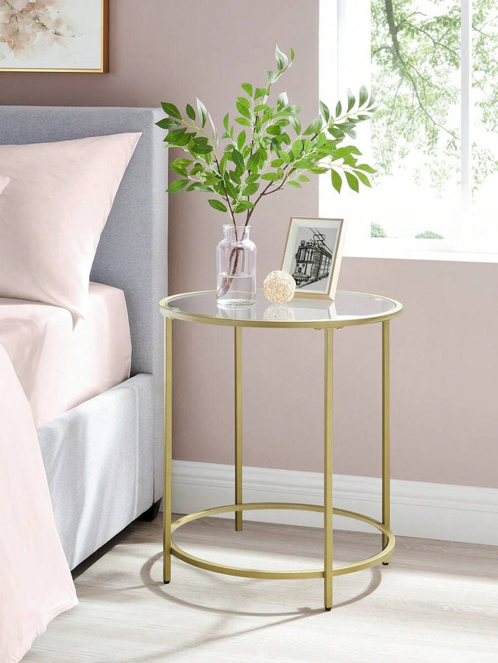 Round Tempered Glass Side Table with Metal Frame