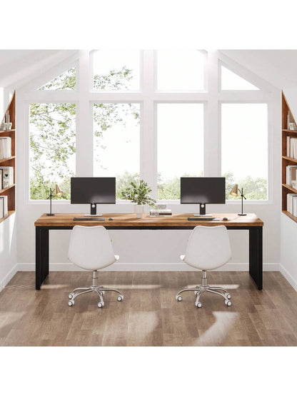 Tribesigns 78.74" Extra Long Computer Desk 2 Person Desk, Double Long Desk With Heavy Duty Metal Frame, Double Workstation Study Desk For Home Office, Brown (Without Chair)