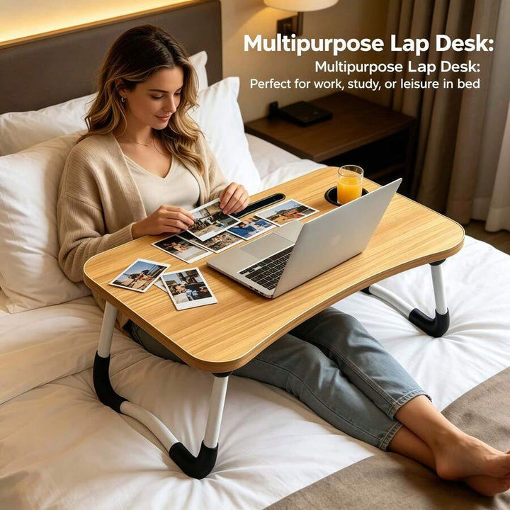 Foldable Laptop Bed Tray with Cup Holder and Drawer