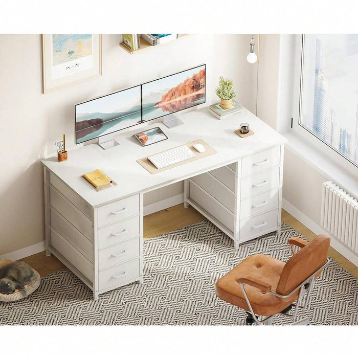48-Inch Computer Desk with Eight Fabric Drawers
