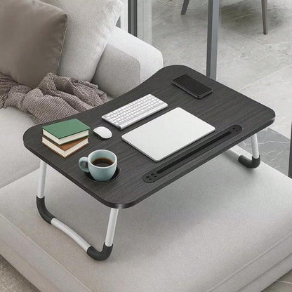 Laptop Bed Table, Foldable Laptop Stand With Cup Holder And Tablet Slot, Laptop Table For Reading And Writing On Bed, Sofa, Or Floor (55-38cm)