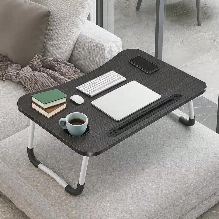 Foldable Laptop Bed Table with Cup Holder and Tablet Slot