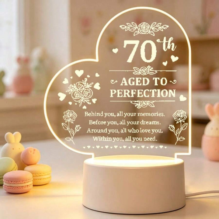 70th Birthday Heart-Shaped Acrylic LED Night Light