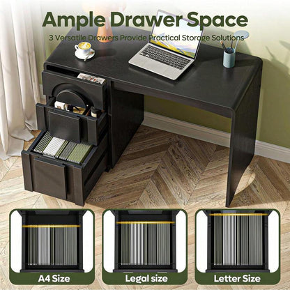 Home Office Desk With Storage Drawers, Executive Style Laptop Table For Study Room, Writing Desk For Workstation Modern Executive Furniture Natural Oak