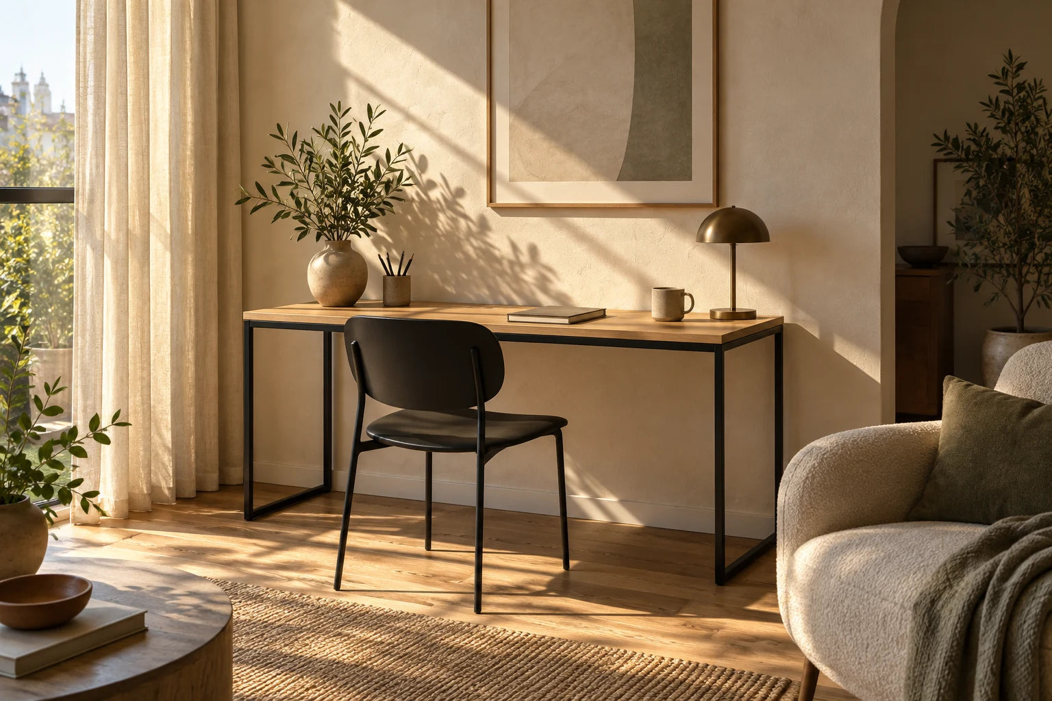 Afternoon sunlight in a relaxed home workspace — room inspiration